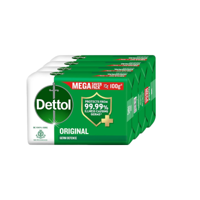 Dettol Original Germ Protection Bathing Soap Bar (400gm) | Kills 99.99% germs, 100g - Pack of 4